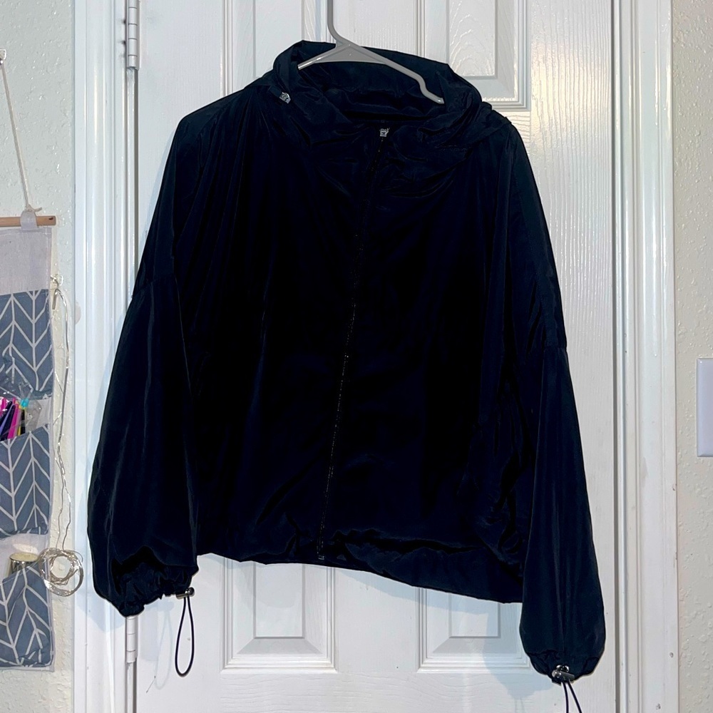 Fashion nova black hooded windbreaker jacket
